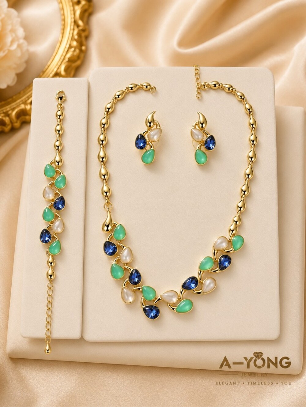 Designer-Inspired Stainless Steel Jewelry Set Two-Tone Necklace & Earrings